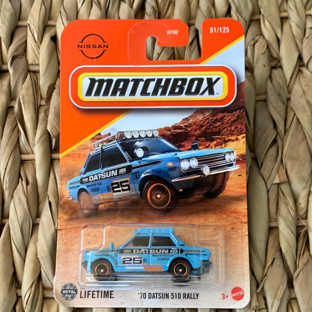 70 Datsun 510 Rally Nissan 1970 Diecast Racing Race Car Matchbox Blue New 2025